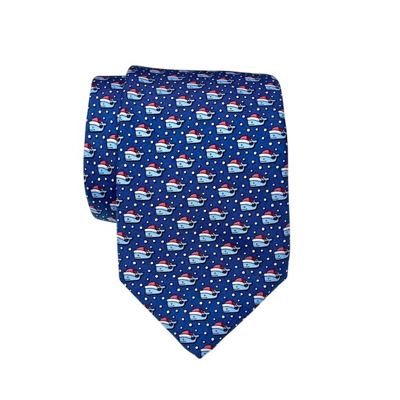 Vineyard Vines Hand-Picked Blue Holiday Whale Pattern Silk Tie in Blue - Picture 1 of 8